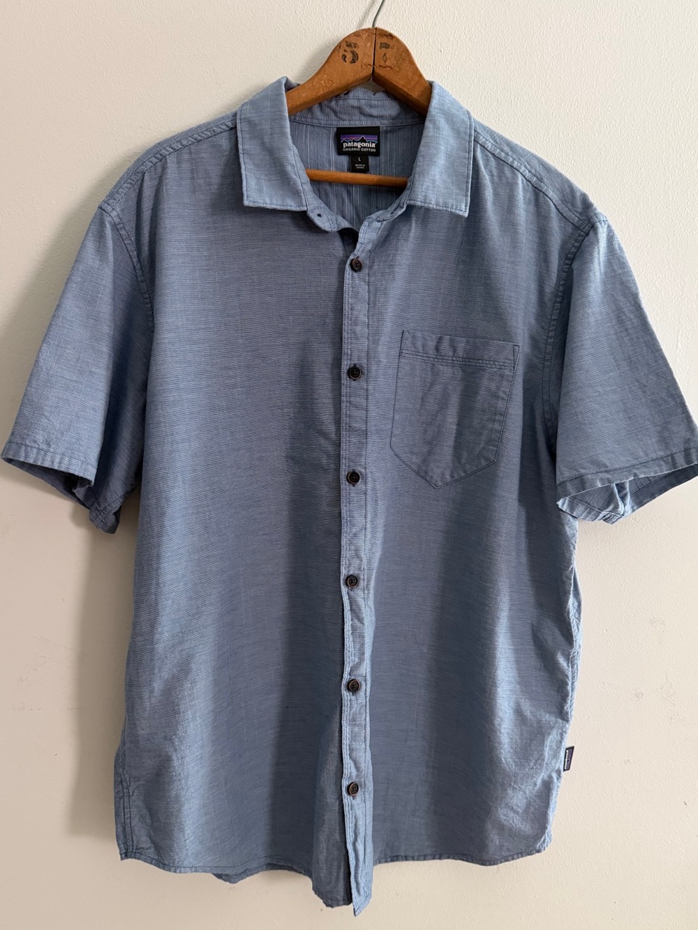Patagonia Men's Slub Poplin Shirt Size L Blue Organic Cotton Gorpcore Summer